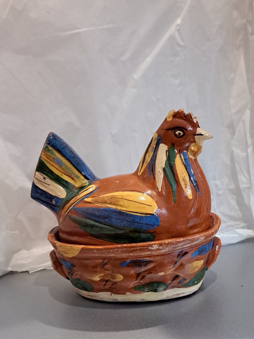 Vtg Small Tlaquepaque Mexico Terra Cotta Lidded Hen On Nest Handcrafted